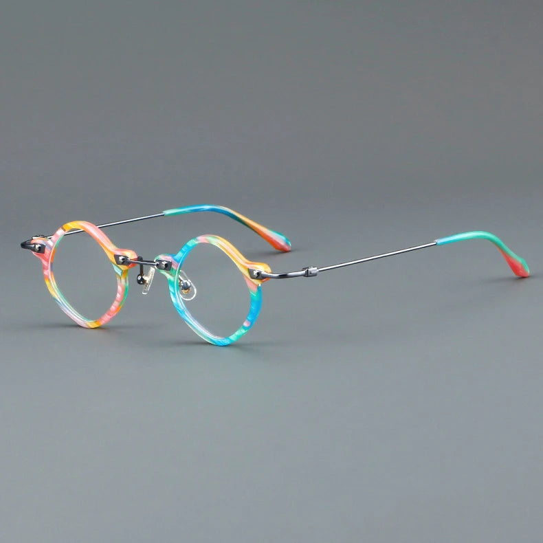 CCspace Women's Full Rim Round Acetate Alloy Eyeglasses 57170 Full Rim CCspace C3Rainbow