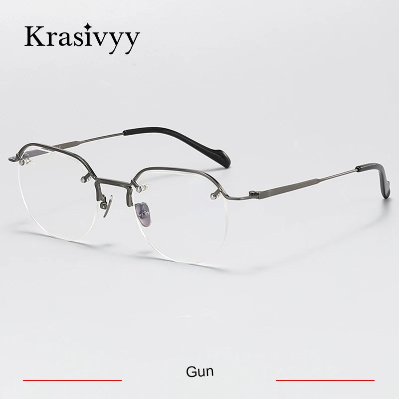 Krasivyy Unisex Semi Rim Flat Top Square Titanium Eyeglasses 94241 Semi Rim Krasivyy Gun