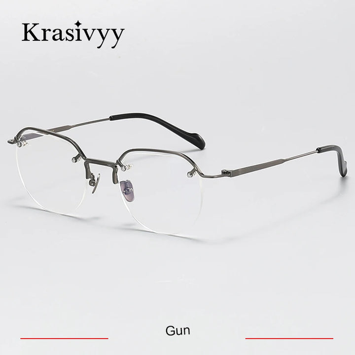 Krasivyy Unisex Semi Rim Flat Top Square Titanium Eyeglasses 94241 Semi Rim Krasivyy Gun