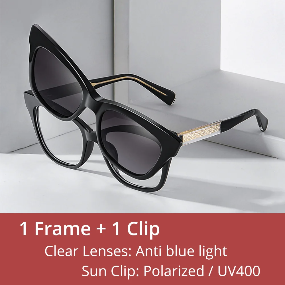 Ralferty Women's Full Rim Square Tr 90 Eyeglasses Clip On Sunglasses 81638