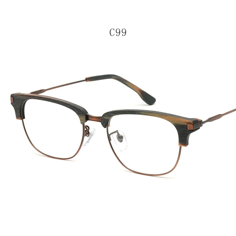 Hdcrafter Men's Full Rim Square Wood Eyeglasses GA00345 Full Rim Hdcrafter Eyeglasses Brown-C99
