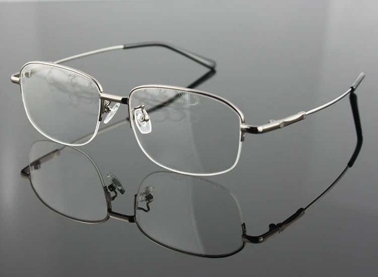 Brightzone Men's Semi Rim Square Oval Titanium Alloy Eyeglasses 714556 Semi Rim Brightzone GRAY