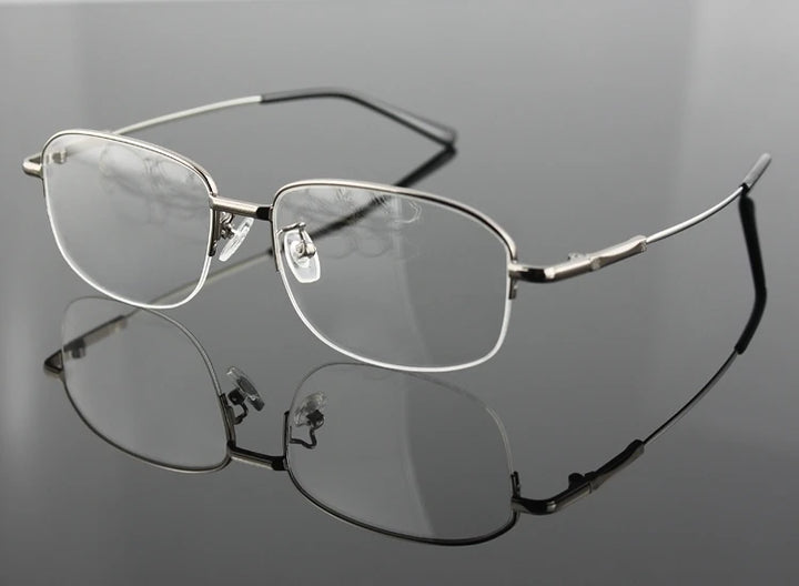 Brightzone Men's Semi Rim Square Oval Titanium Alloy Eyeglasses 714556 Semi Rim Brightzone GRAY