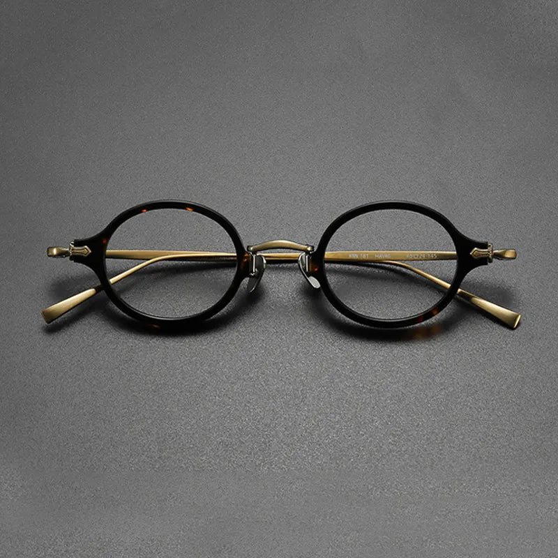 Gatenac Unisex Full Rim Round Small Acetate Titanium Eyeglasses Gxyj890 Full Rim Gatenac Small Tortoise