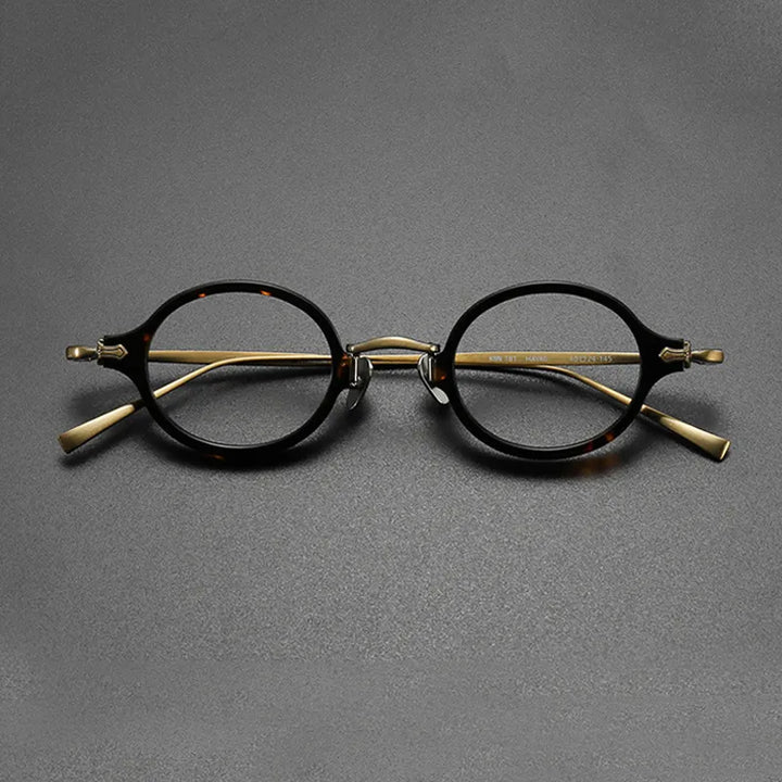 Gatenac Unisex Full Rim Round Small Acetate Titanium Eyeglasses Gxyj890 Full Rim Gatenac Small Tortoise