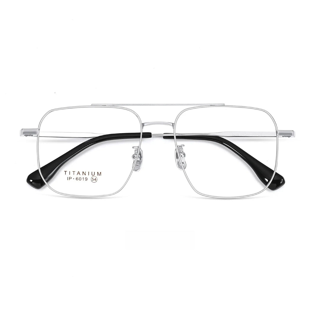 Yimaruili Unisex Full Rim Square Double Bridge Titanium Eyeglasses 6019 Full Rim Yimaruili Eyeglasses Brihgt Silver