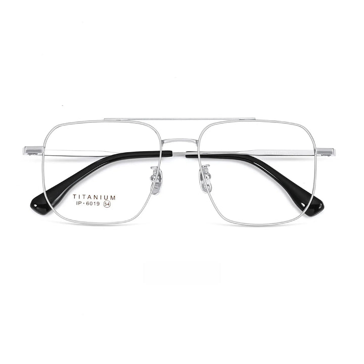 Yimaruili Unisex Full Rim Square Double Bridge Titanium Eyeglasses 6019 Full Rim Yimaruili Eyeglasses Brihgt Silver  