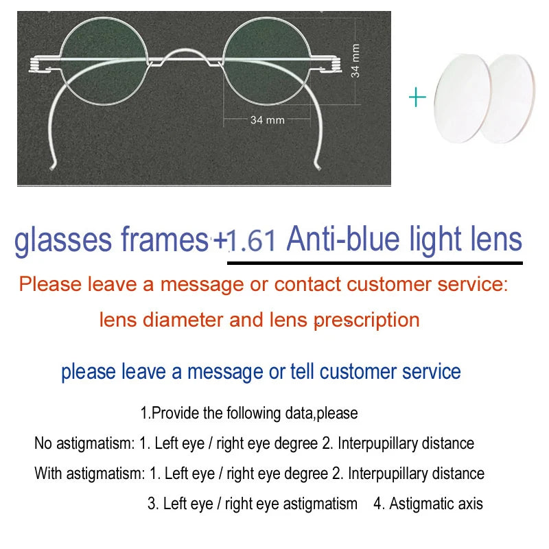 Yujo Unisex Full Rim Round Stainless Steel Custom Eyeglasses Y4042 Full Rim Yujo Blue34 CHINA