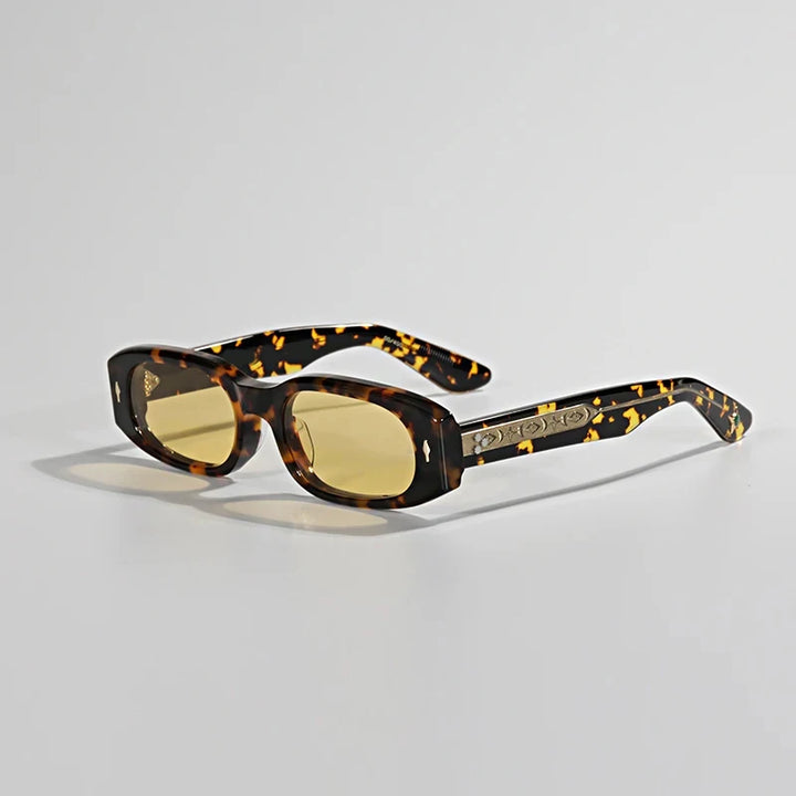 Hewei Unisex Full Rim Oval Rectangle Acetate Sunglasses 0032 Sunglasses Hewei yellow-tortoise as picture 