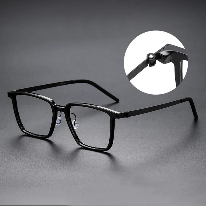 Black Mask Unisex Full Rim Big Square Titanium Acetate Eyeglasses D844 Full Rim Black Mask