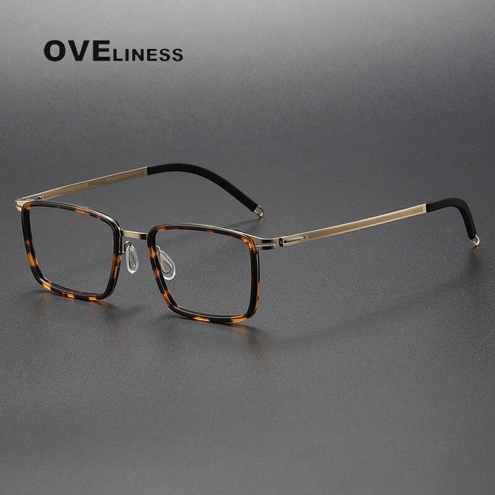 Oveliness Unisex Full Rim Square Screwless Titanium Acetate Eyeglasses 8202318 Full Rim Oveliness tortoise gold  