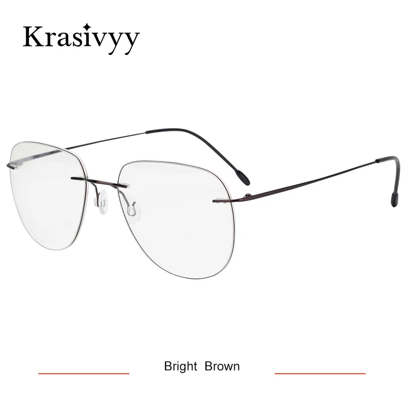 Krasivyy Unisex Rimless Oval Titanium Eyeglasses Kr05 Rimless Krasivyy Bright Brown