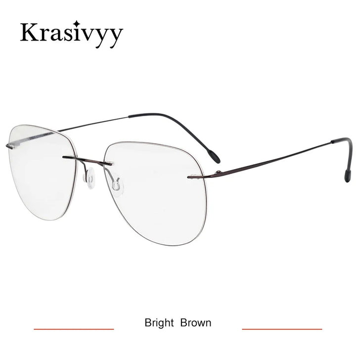 Krasivyy Unisex Rimless Oval Titanium Eyeglasses Kr05 Rimless Krasivyy Bright Brown