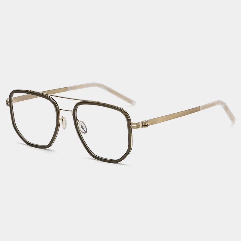 Gatenac Unisex Full Rim Square Acetate Eyeglasses Gxyj-1185 Full Rim Gatenac Green Gold