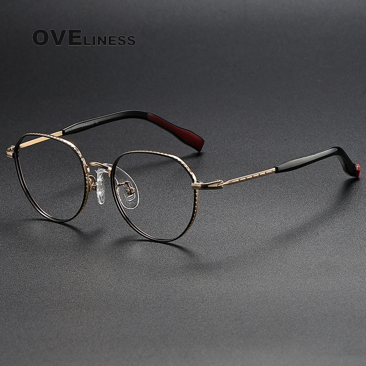 Oveliness Unisex Full Rim Flat Top Round Titanium Eyeglasses 80935 Full Rim Oveliness black gold