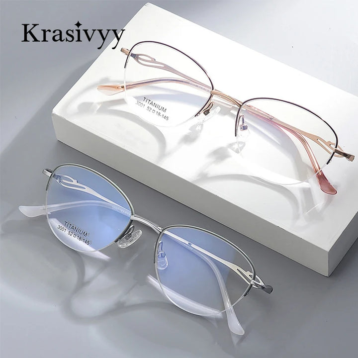 Krasivyy Women's Semi Rim Oval Cat Eye Titanium Eyeglasses 443001 Semi Rim Krasivyy