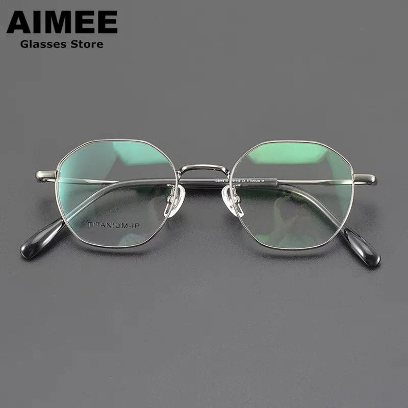 Aimee Unisex Full Rim Flat Top Round Polygon Titanium Eyeglasses 5016 Full Rim Aimee