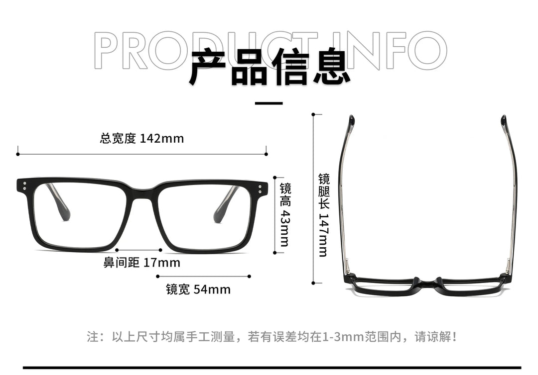 Black Mask Unisex Full Rim Square Acetate Eyeglasses Bm118 Full Rim Black Mask