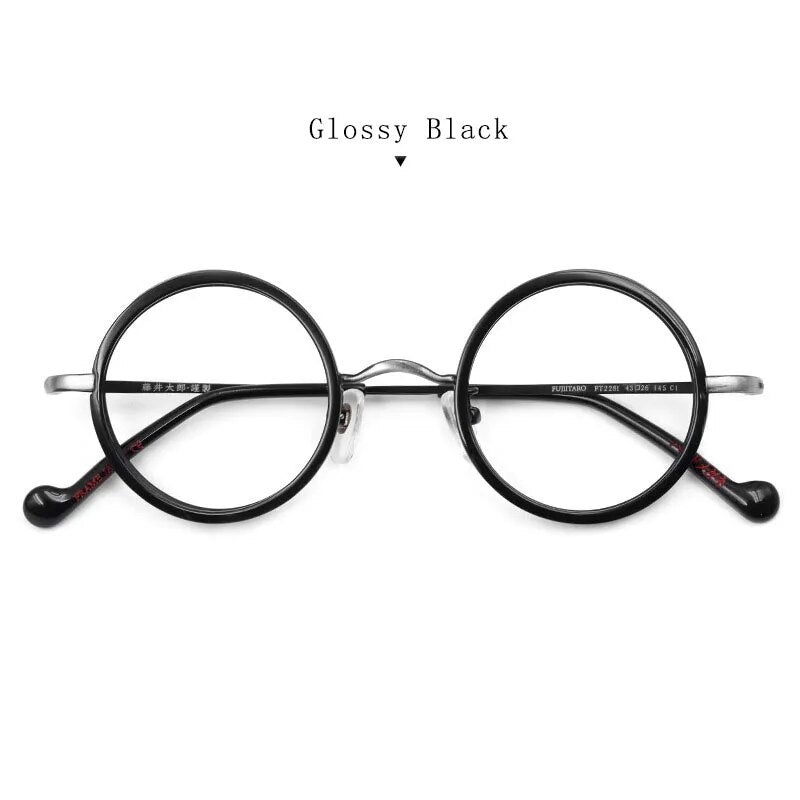 Hdcrafter Unisex Full Rim Round Titanium Eyeglasses Ft2381 Full Rim Hdcrafter Eyeglasses Glossy-Black