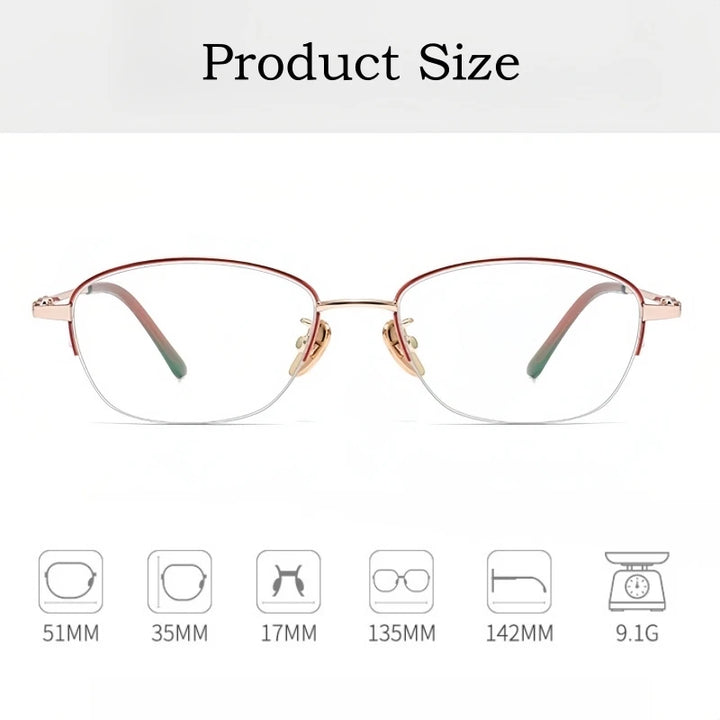 Yimaruili Women's Semi Rim Alloy Eyeglasses 6117 Semi Rim Yimaruili Eyeglasses
