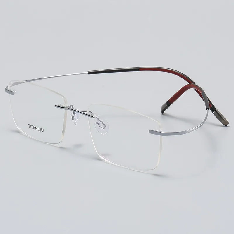 Hdcrafter Unisex Rimless Square Titanium Eyeglasses 87577 Rimless Hdcrafter Eyeglasses Silver