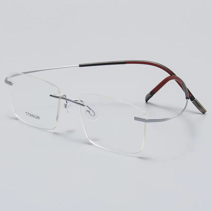 Hdcrafter Unisex Rimless Square Titanium Eyeglasses 87577 Rimless Hdcrafter Eyeglasses Silver