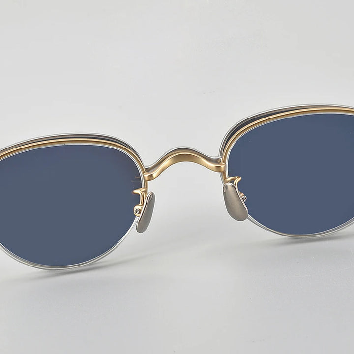 Muzz Women's Semi Rim Oval Titanium Eyeglasses Clip On Sunglasses 4447 With Clip Ons Muzz