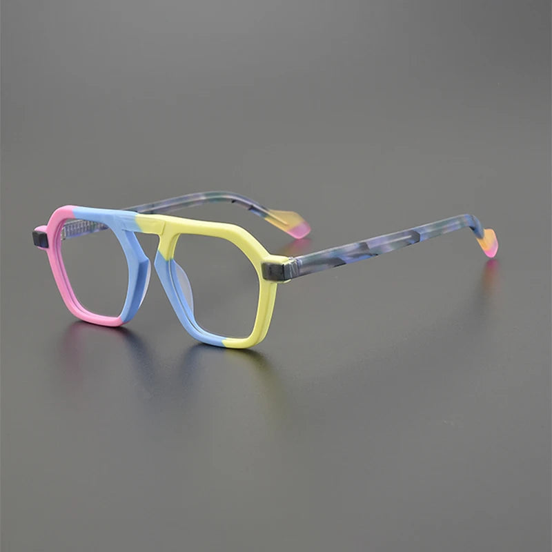 Nobler Unisex Full Rim Flat Top Oval Frosted Acetate Eyeglasses 19286 Full Rim Nobler C4