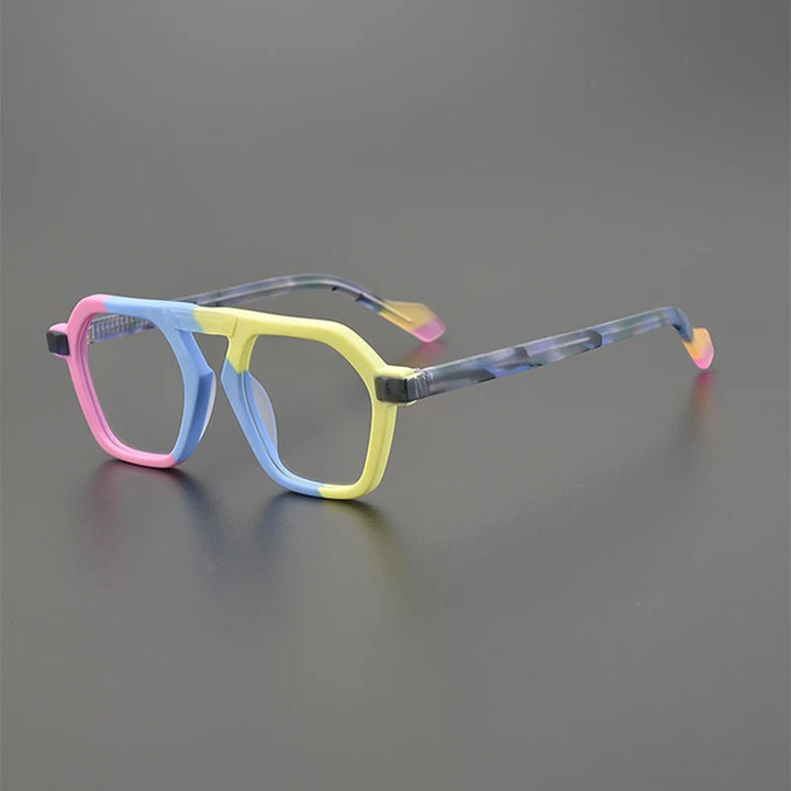 Nobler Unisex Full Rim Flat Top Oval Frosted Acetate Eyeglasses 19286 Full Rim Nobler C4