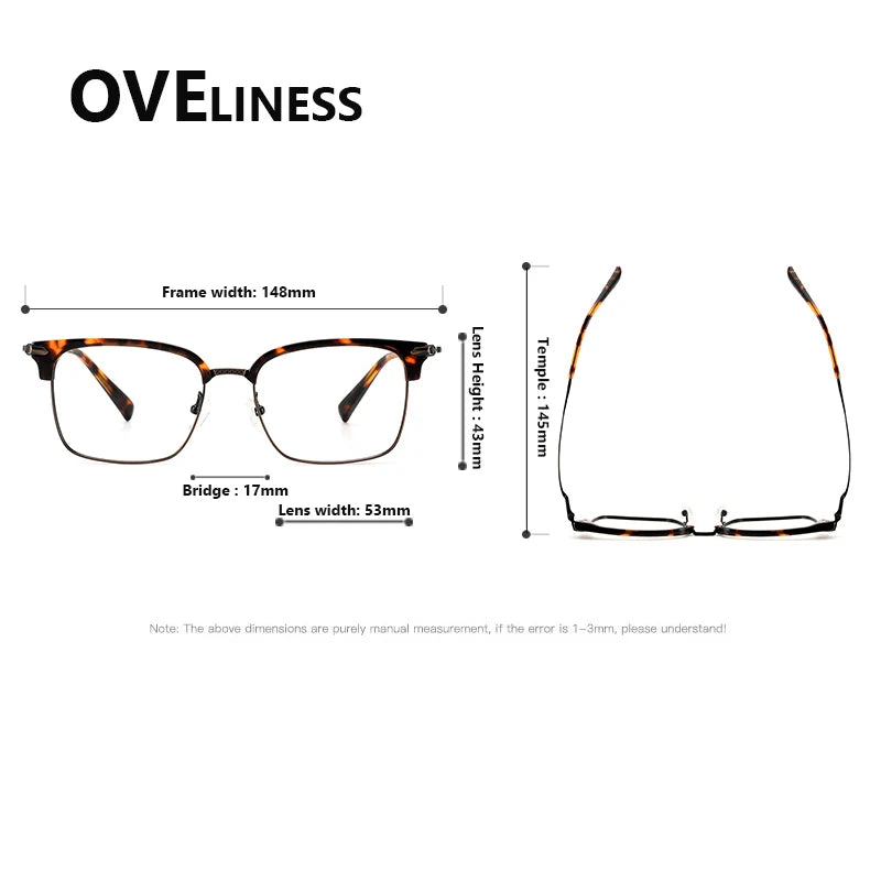 Oveliness Unisex Full Rim Square Acetate Titanium Eyeglasses 72003 Full Rim Oveliness