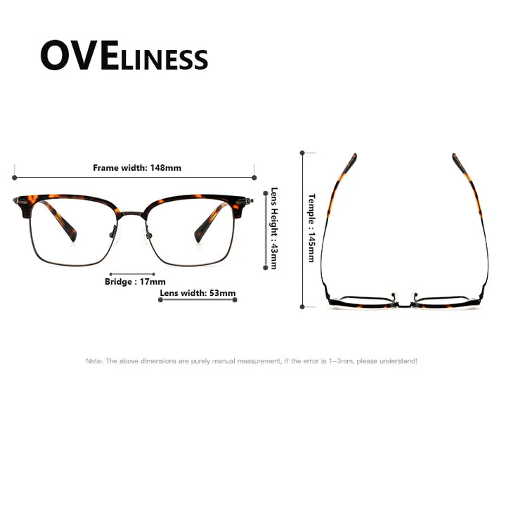Oveliness Unisex Full Rim Square Acetate Titanium Eyeglasses 72003 Full Rim Oveliness