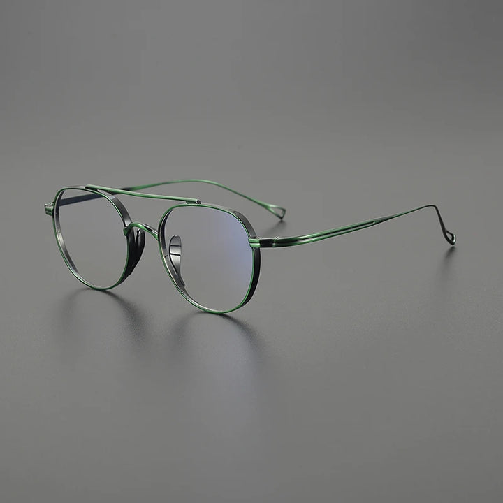 Black Mask Unisex Full Rim Square Double Bridge Titanium Eyeglasses 9503 Full Rim Black Mask Green