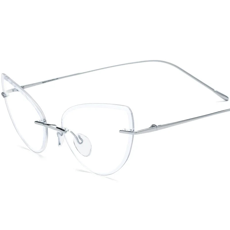 Nobler Unisex Rimless Oval Cat Eye Titanium Eyeglasses 185909