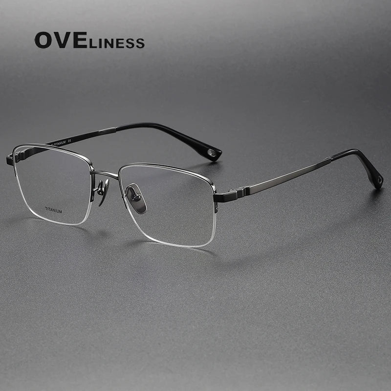 Oveliness Men's Semi Rim Square Titanium Eyeglasses 80930 Semi Rim Oveliness gun  