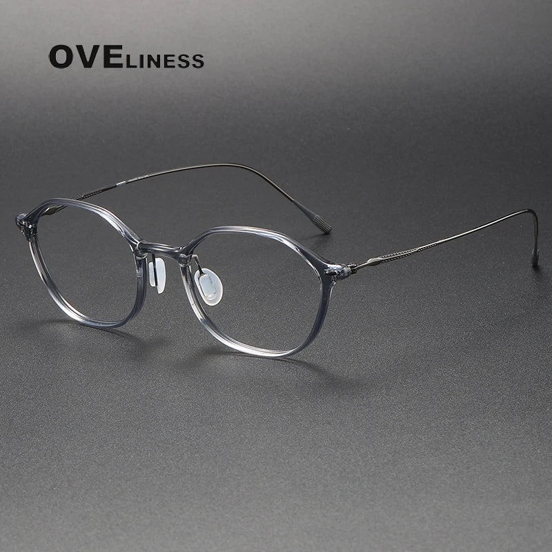 Oveliness Unisex Full Rim Oval Acetate Titanium Eyeglasses 8651 Full Rim Oveliness grey gun  