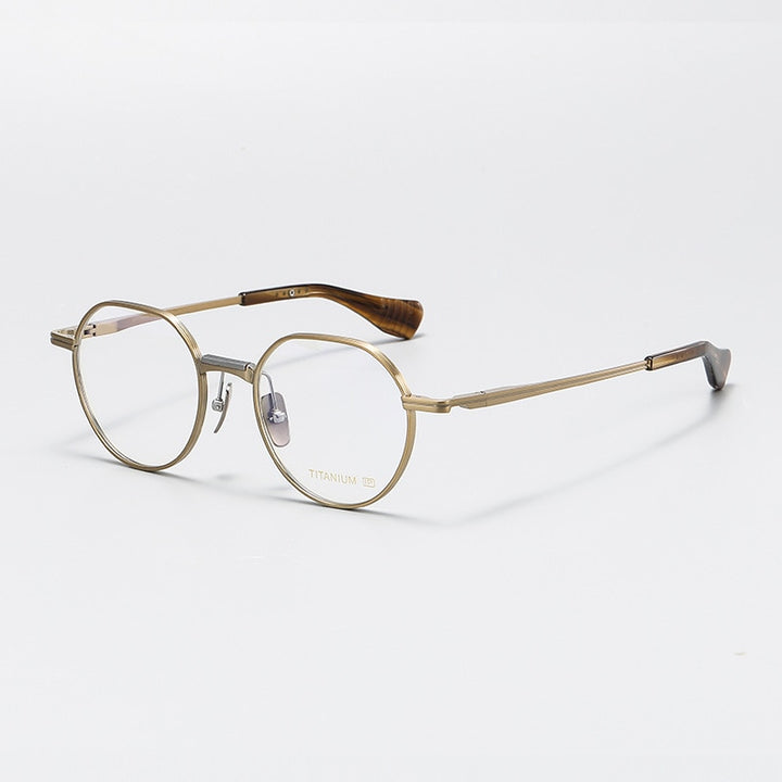 Gatenac Unisex Full Rim Round Titanium Eyeglasses Gxyj1065 Full Rim Gatenac Gold