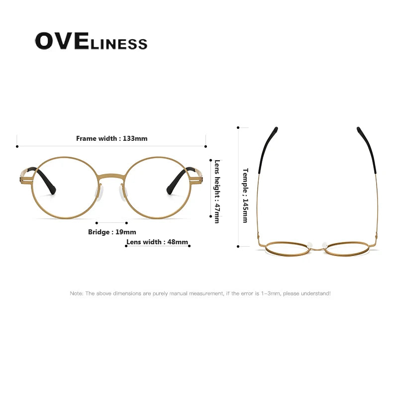 Oveliness Unisex Full Rim Round Screwless Titanium Eyeglasses 80996 Full Rim Oveliness