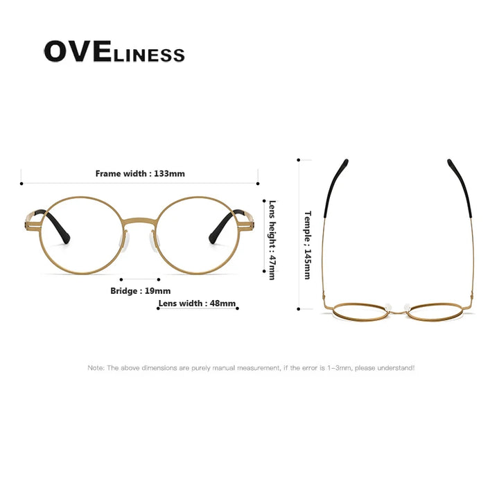 Oveliness Unisex Full Rim Round Screwless Titanium Eyeglasses 80996 Full Rim Oveliness