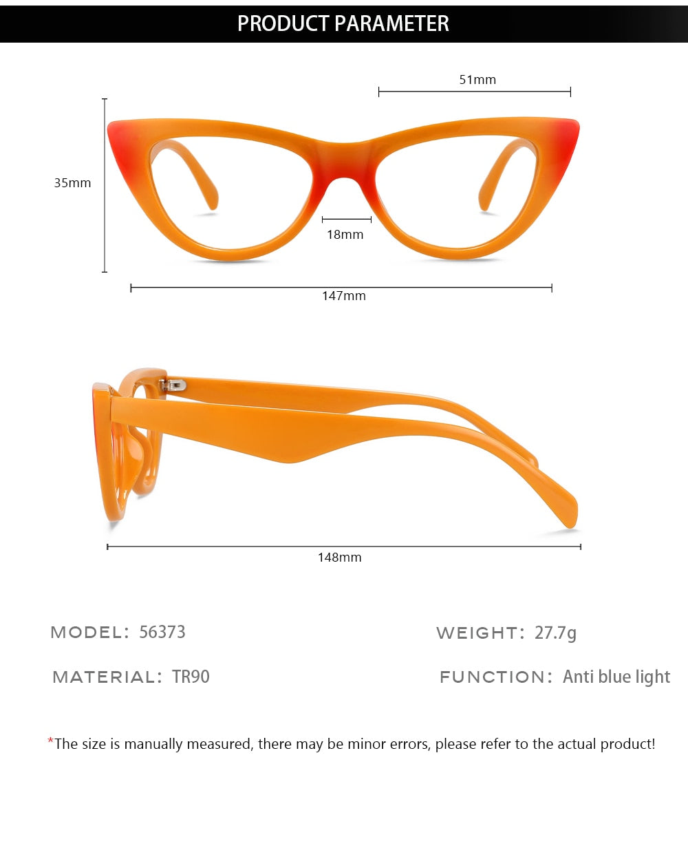 CCspace Women's Full Rim Cat Eye Acetate Eyeglasses 56373 Full Rim CCspace