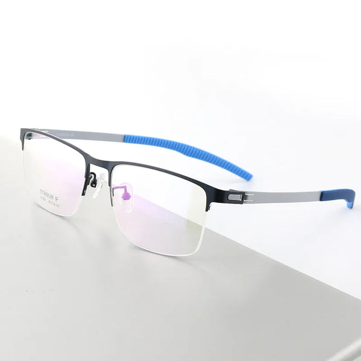 Aimee Unisex Semi Rim Square Screwless Titanium Sport Eyeglasses 2992 Semi Rim Aimee Black-Gun-Blue