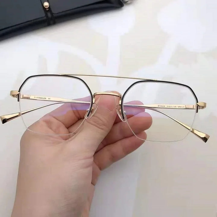 Aimee Unisex Semi Rim Square Double Bridge Titanium Eyeglasses 5228 Full Rim Aimee