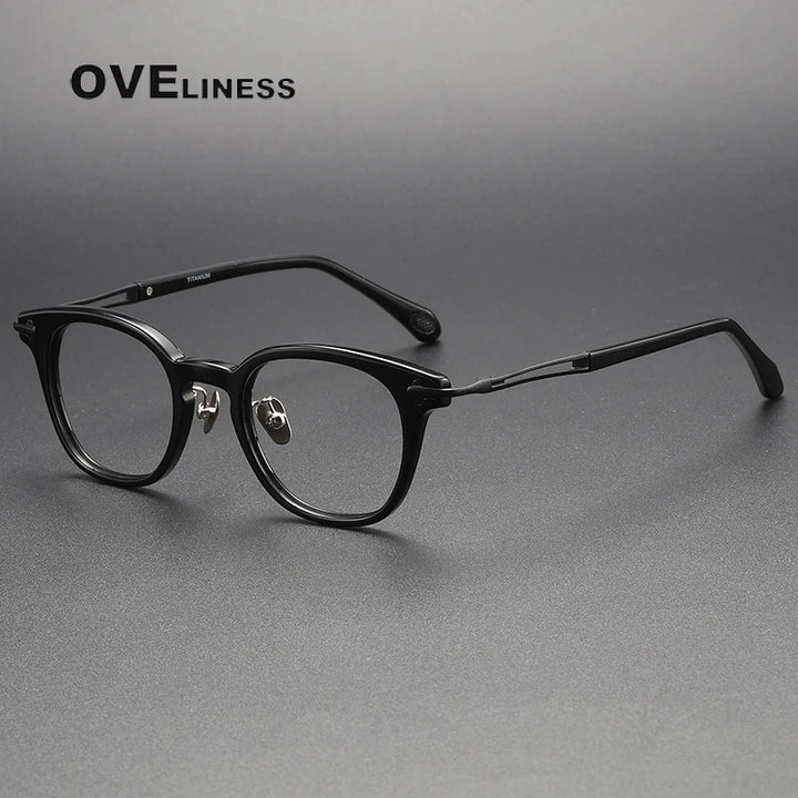 Oveliness Unisex Full Rim Square Acetate Titanium Eyeglasses 4422 Full Rim Oveliness black  