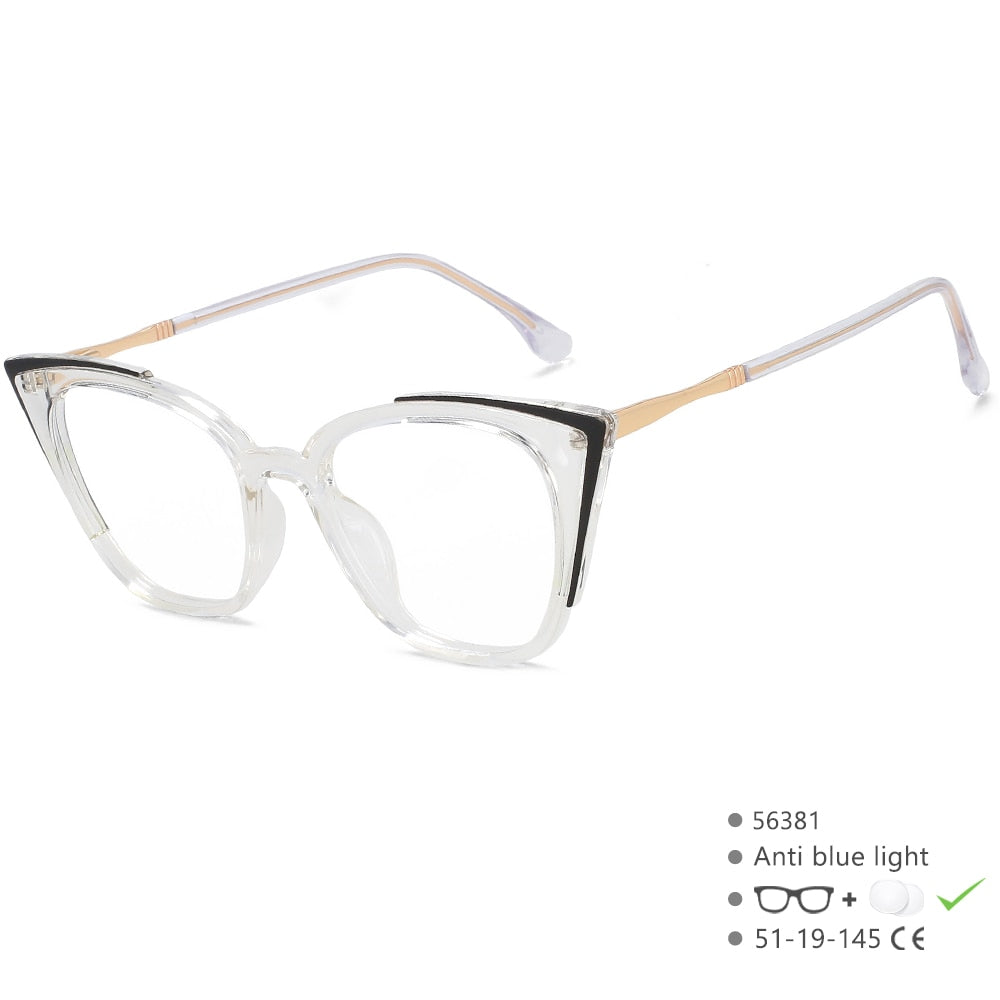 CCspace Unisex Full Rim Square Cat Eye Tr 90 Alloy Eyeglasses 56381 Full Rim CCspace Clear