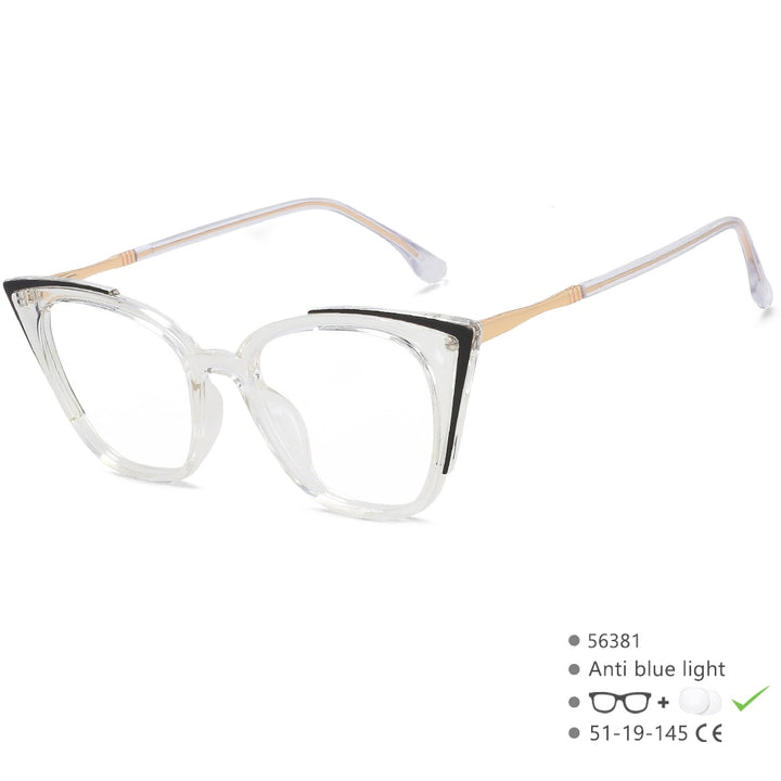 CCspace Unisex Full Rim Square Cat Eye Tr 90 Alloy Eyeglasses 56381 Full Rim CCspace Clear