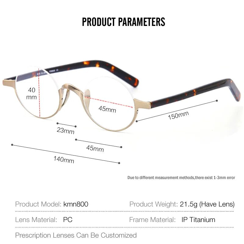 Muzz Unisex Semi Rim Small Round Titanium Acetate Eyeglasses Kmn80x Semi Rim Muzz