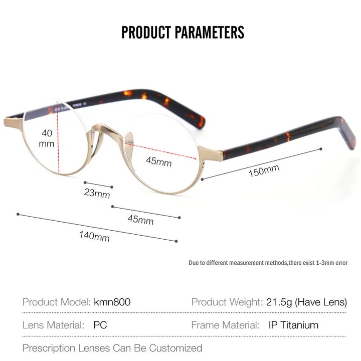 Muzz Unisex Semi Rim Small Round Titanium Acetate Eyeglasses Kmn80x Semi Rim Muzz
