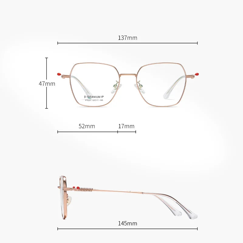 Reven Jate Women's Full Rim Flat Top Polygon Titanium Eyeglasses 6227 Full Rim Reven Jate