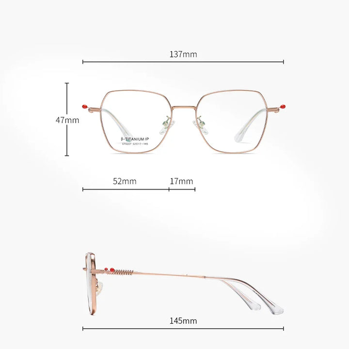 Reven Jate Women's Full Rim Flat Top Polygon Titanium Eyeglasses 6227 Full Rim Reven Jate