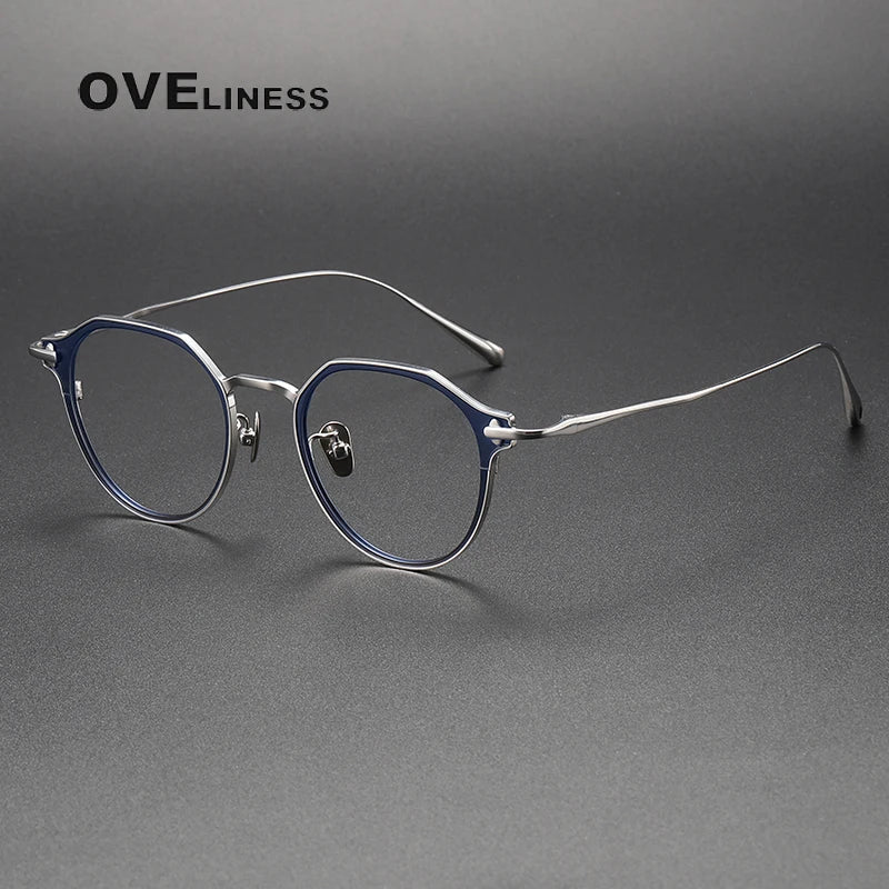 Oveliness Unisex Full Rim Polygon Titanium Eyeglasses 4821 Full Rim Oveliness blue silver
