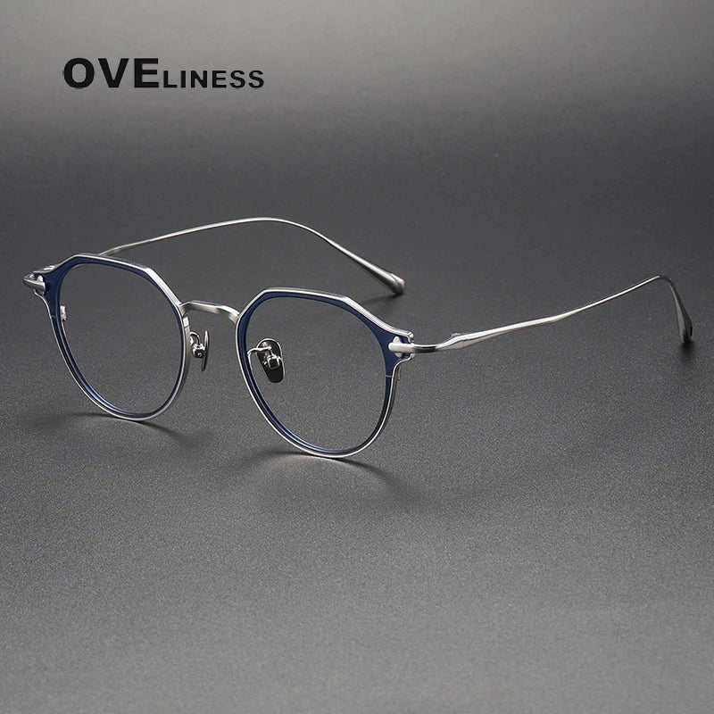 Oveliness Unisex Full Rim Polygon Titanium Eyeglasses 4821 Full Rim Oveliness blue silver  